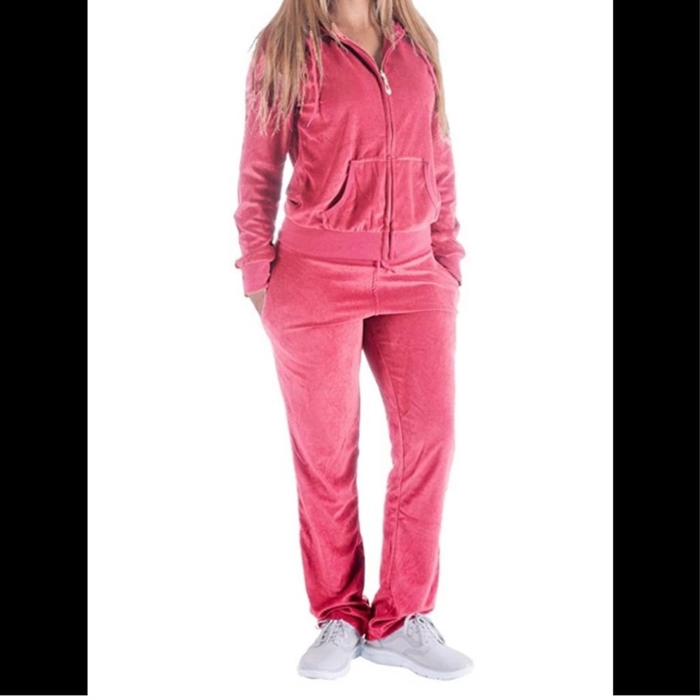 Facitisu Pink Velour Two Piece Track Suit Size Medium